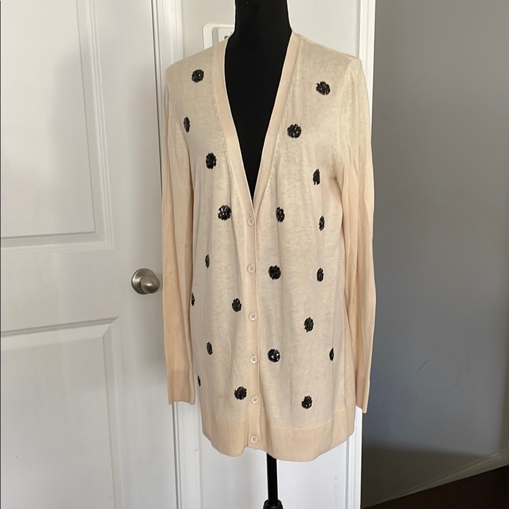 Old Navy Women’s Sweater Cardigan Top Cream SizeL Beaded Appliqué Accents Front